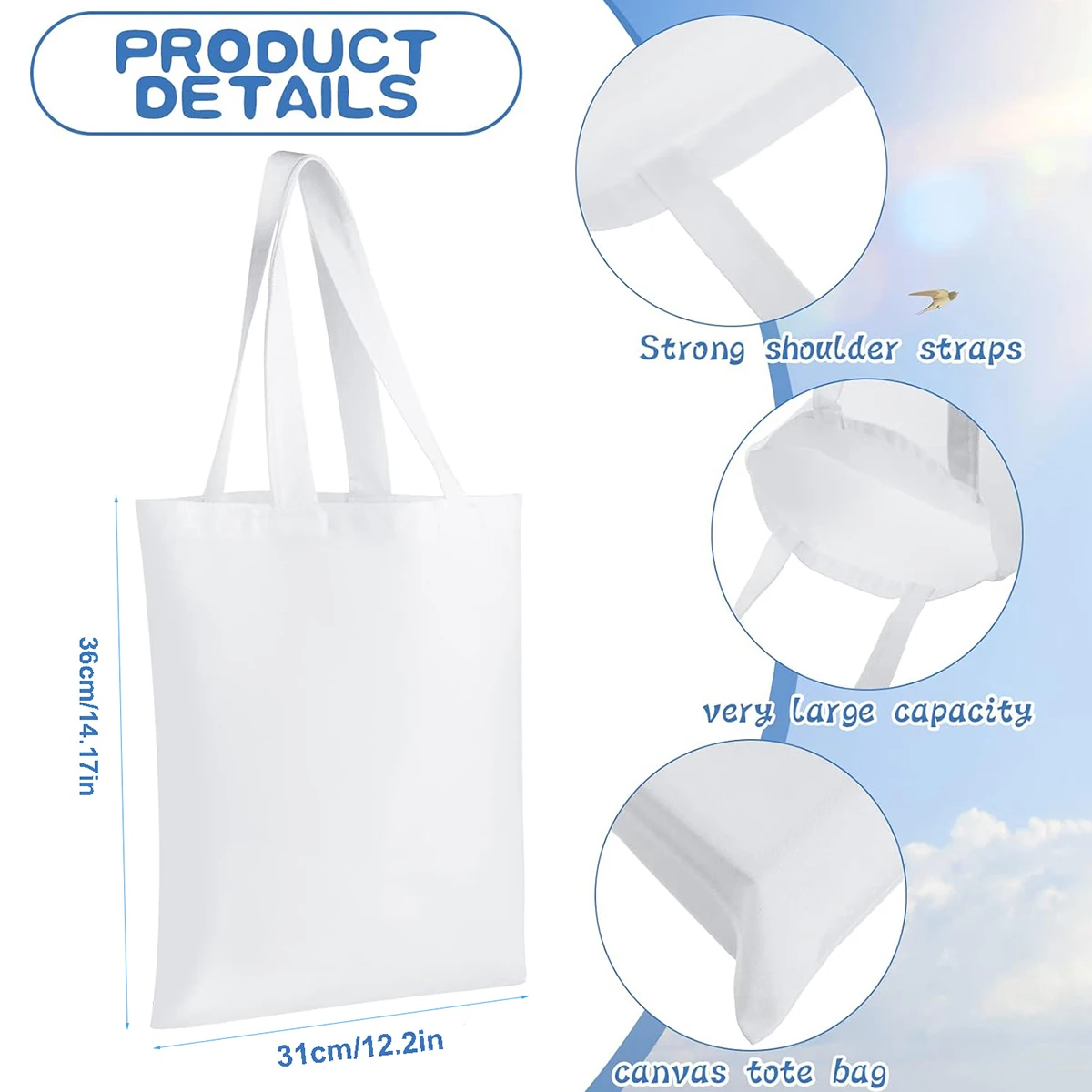 승화 인쇄 및 DIY 공예 프로젝트를 위한 6pcs 흰 - Tote Bag Sublimation 리뷰 및 가격